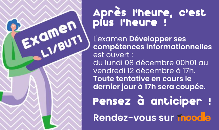 Dates de l'examen 08/12 00h01 au 12/12 17h