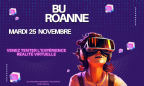 texte inscrit sur l'image : mardi 25 novembre, Venez tenter l'exp&eacute;rience R&eacute;alit&eacute; virtuelle &agrave; la BU de Roanne. Image d'une jeune fille avec un casque de r&eacute;alit&eacute; virtuelle.